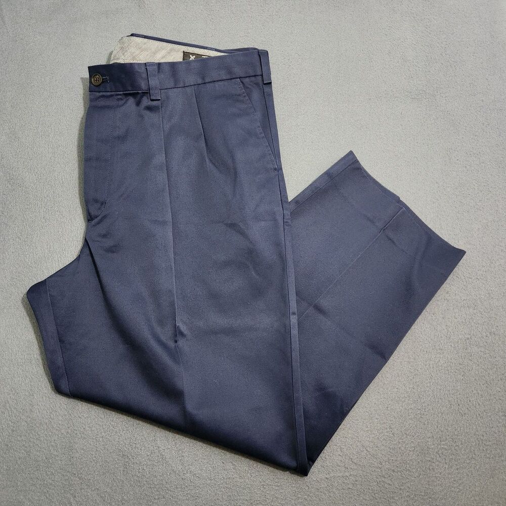 Nordstrom Chino Pants Men 40X30 (41X27) Navy Classic Wrinkle Free Pleated